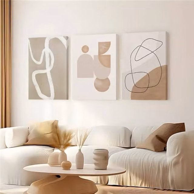 Mafett Set of 3 Beige Minimalist Abstract Canvas Wall Art Prints, W: 45.7 cm, H: 61.0 cm
