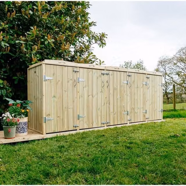 Buttercup Farm Shireburn Bin Store in Brown, Fits 1x 180L/240L Wheelie Bin and 8x Recycle Boxes, W: 308.5 cm, D: 80.4 cm, H: 120 cm