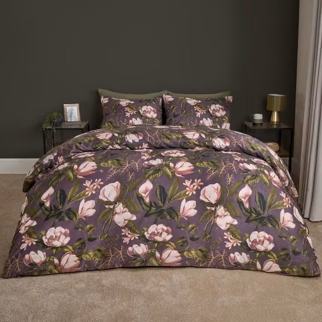 OHS Reversible Floral Print Duvet Cover Set in Pink and Purple, 180 x 200 cm