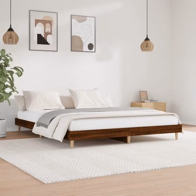 Berkfield Home Small Double Bed Frame in Brown Oak, Engineered Wood, W: 120 cm, D: 200 cm – 1