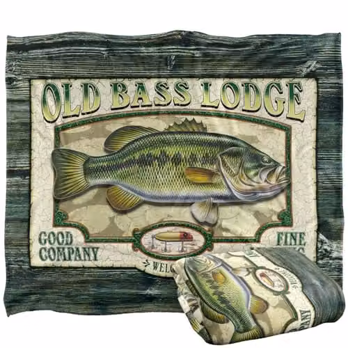 JQ Licensing Old Bass Lodge Sign Silky Touch Super Soft Fleece Throw Blanket, White and Multicolour, W/D: 152 x 127 cm – 1