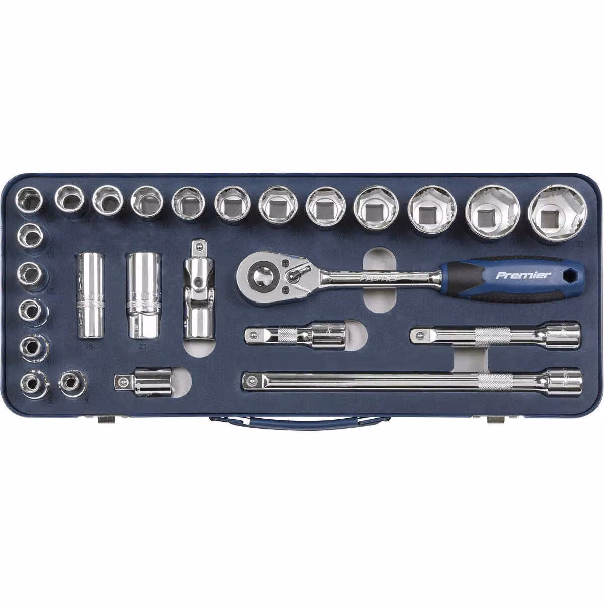 Loops 26 Piece 1/2 Inch Metric Socket Set with 6 Point Lock-On Rounded Heads in Silver and Multicolour – 5