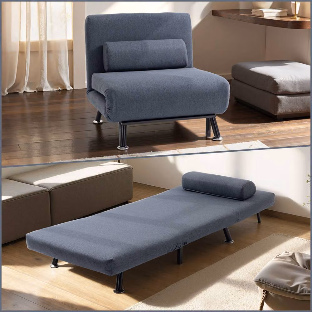 STILVORA 3-in-1 Grey Fabric Chair Bed with Adjustable Back, Foam Padding and Metal Frame – 2