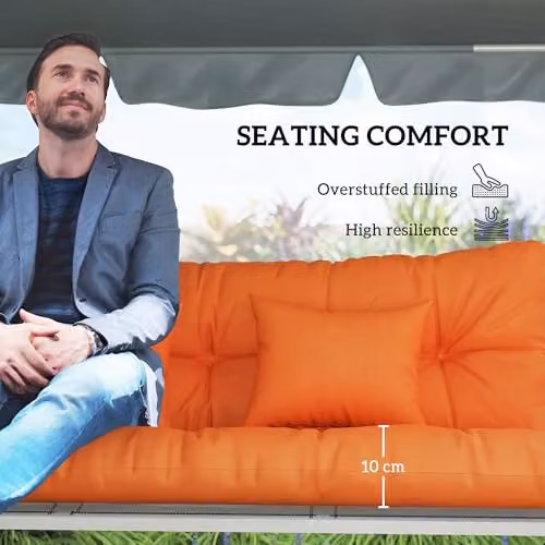 Outsunny Orange Water Repellent Quilted Outdoor Seat and Back Cushions with Foam Filling – 4