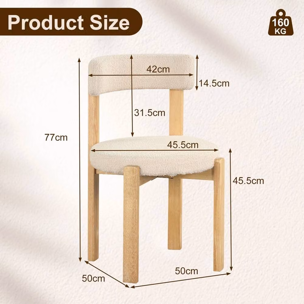 NESTLUNE Set of 2 Modern Dining Chairs with Curved Backrest in Beige Bouclé Fabric and Rubberwood Legs – 2