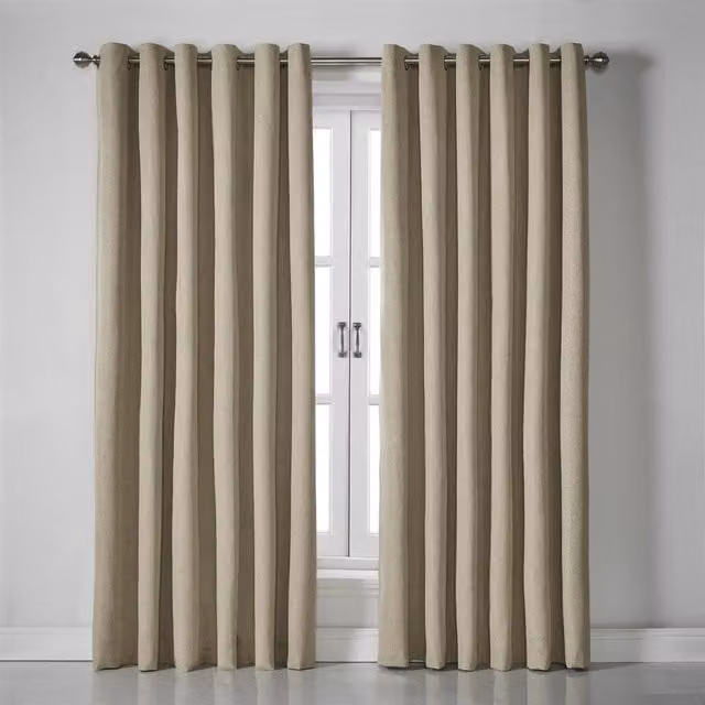 Livinluxury Beige Blackout Eyelet Curtains with Thermal Insulation