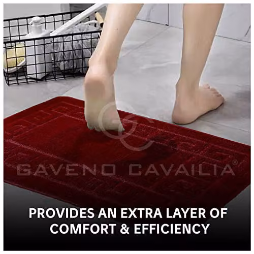 GAVENO CAVAILIA 2 Piece Non-Slip Cotton Greek Bath Mat Set, Red, W: 75 cm, D: 50 cm, H: 2 cm – 4