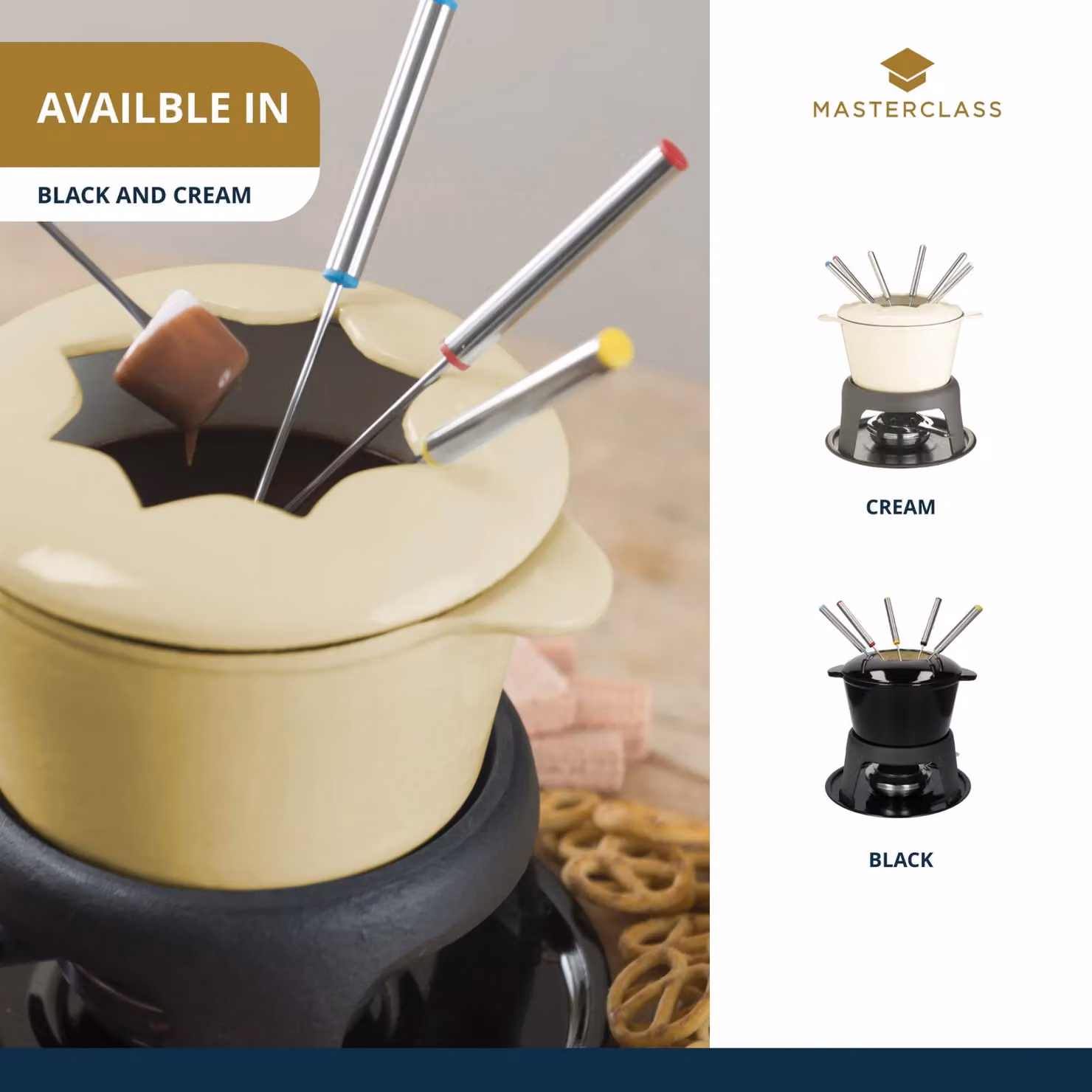 MasterClass Cast Iron Enamelled Cream Fondue Set in Beige – 5