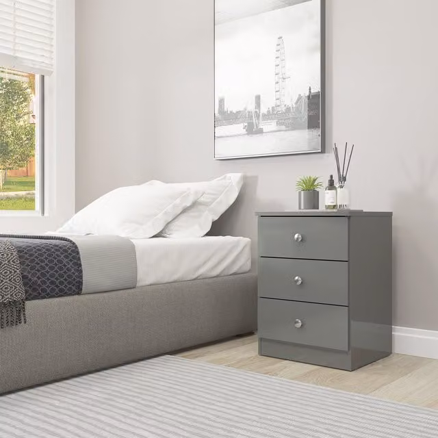 Seconique Denver 3 Drawer Bedside Table in Grey