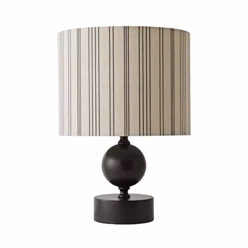 ValueLights Anthony Candlestick Table Lamp with Beige Linen Stripe Shade and Bulb – 3