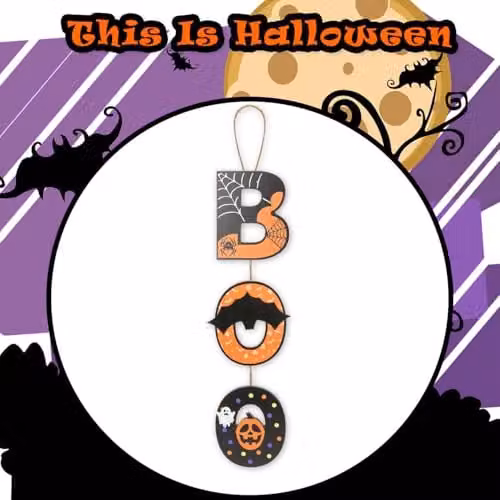 VFM e-Store Boo Hanging Sign Halloween Decoration, Multicolour, W: 50 cm, H: 13 cm – 7
