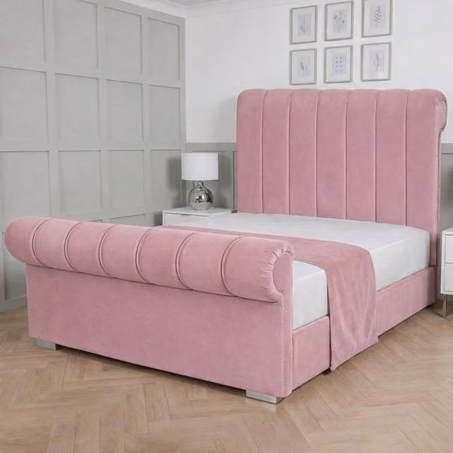 Living Comfort Bedz Orion Pink Velvet Upholstered Gas Lift Storage Bed, W/D/H: 140 x 200 cm
