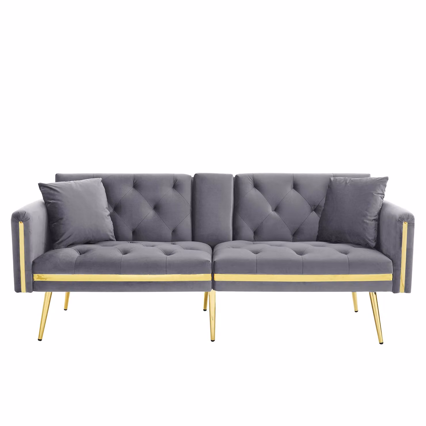 Aosom UK Grey Velvet Two-Seater Convertible Sofa Bed with Adjustable Backrest and Cup Holders, W/D/H: 174 x 76 x 71.5 cm – 2