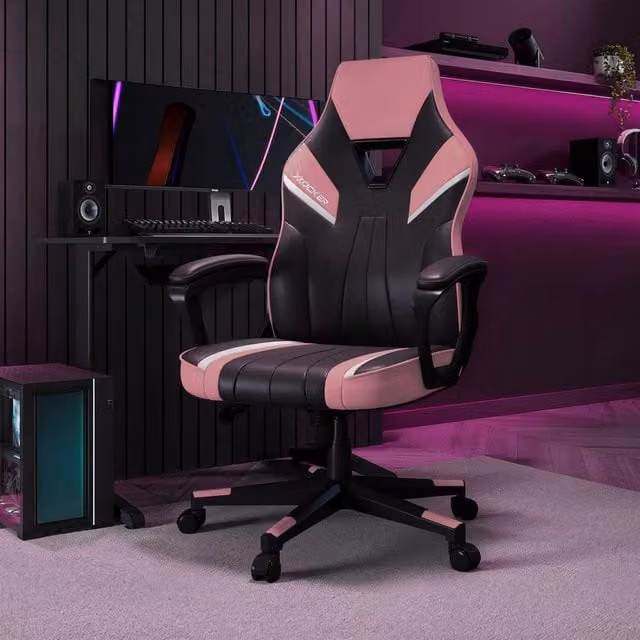 X Rocker Tempest Ergonomic Gaming Chair in Pink with Synthetic Leather and Headrest