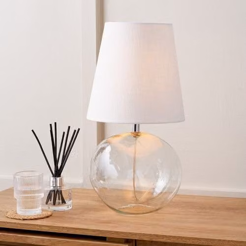 Ruma Clear Glass Table Lamp with Terracotta Shade