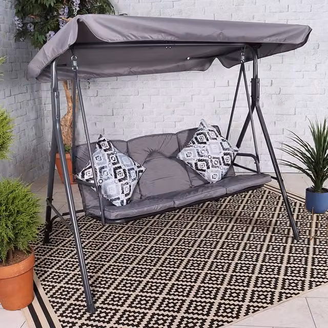 Royalcraft Cairo 3 Seat Swing Hammock in Anthracite Grey with Sun Canopy and Cushions