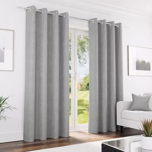 Enhanced Living Grey Chenille 100% Blackout Thermal Eyelet Curtains, W: 168 cm, D: 137 cm – 1