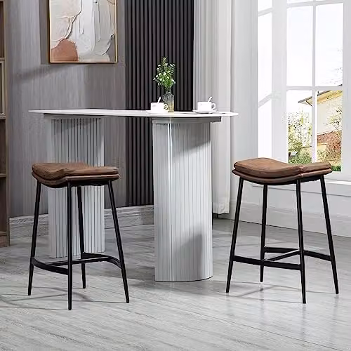 HOMCOM Set of 2 Brown Microfibre Upholstered Industrial Bar Stools with Metal Frame – 2