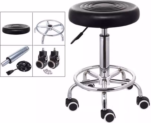 VOGREX Black Adjustable Vanity Chair with Castors and Synthetic Leather Finish – 1