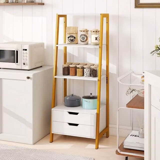 FORGEVIO Tall Freestanding Display Rack with 4 Open Shelves, White