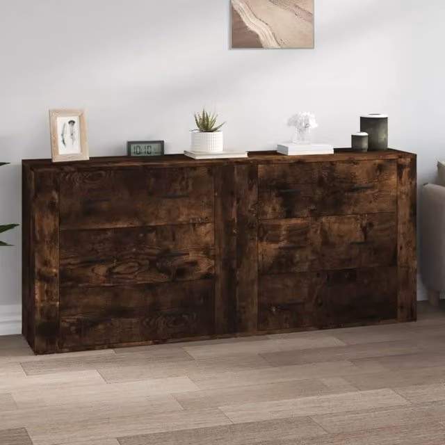 Berkfield Home Set of 2 Smoked Oak Sideboards in Brown, Engineered Wood – 1