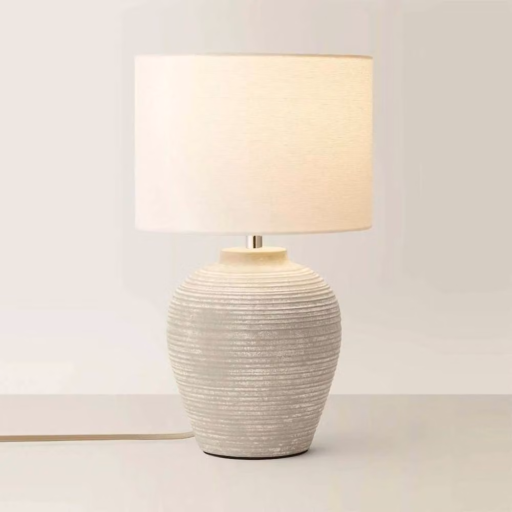 SPETLEK Ceramic Table Lamp with Beige Linen Drum Lampshade and LED Bulb – 2