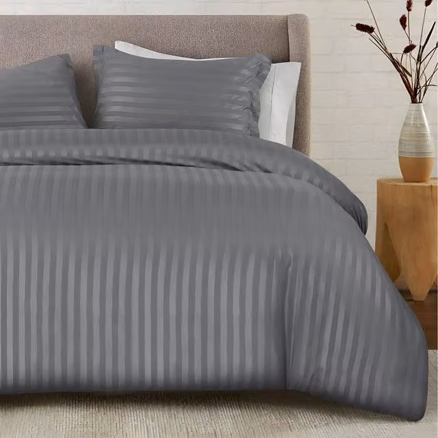 Cotton Passion Grey Striped Microfibre Duvet Cover and Pillowcase Set, W/H: 90 x 200 cm, Pillowcase: 50 x 75 cm