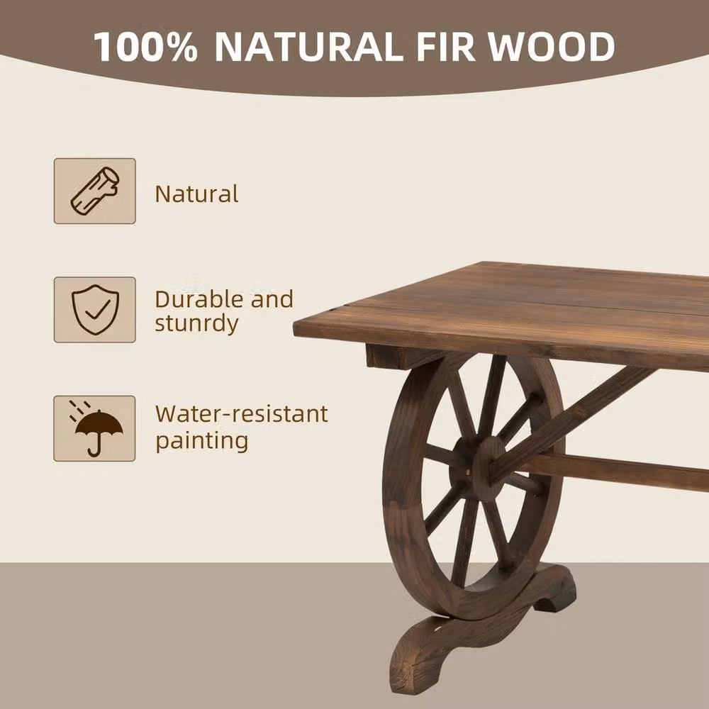 EONLION Brown Wood Outdoor Dining Table for Garden, Balcony or Terrace, Width: 100 cm – 3
