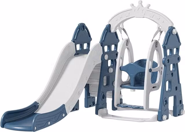 Kidkid 3-in-1 Toddler Swing Playset with Slide and Play Tower, Blue