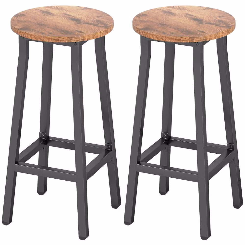 STILVORA Set of 2 Industrial Bar Stools with Steel Frame in Rustic Brown and Black – 4