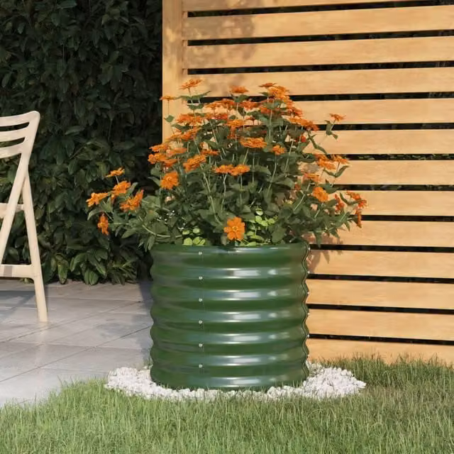 Berkfield Green Powder-coated Steel Garden Planter Tub W/D/H: 40 x 40 x 36 cm – 1