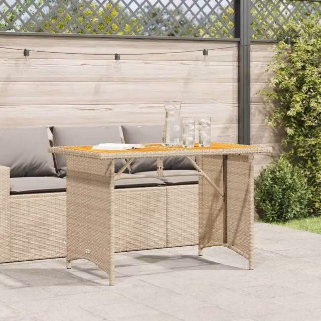 Berkfield Home Beige Poly Rattan Garden Table with Oiled Acacia Wood Top W/D/H: 110 x 68 x 70 cm – 1