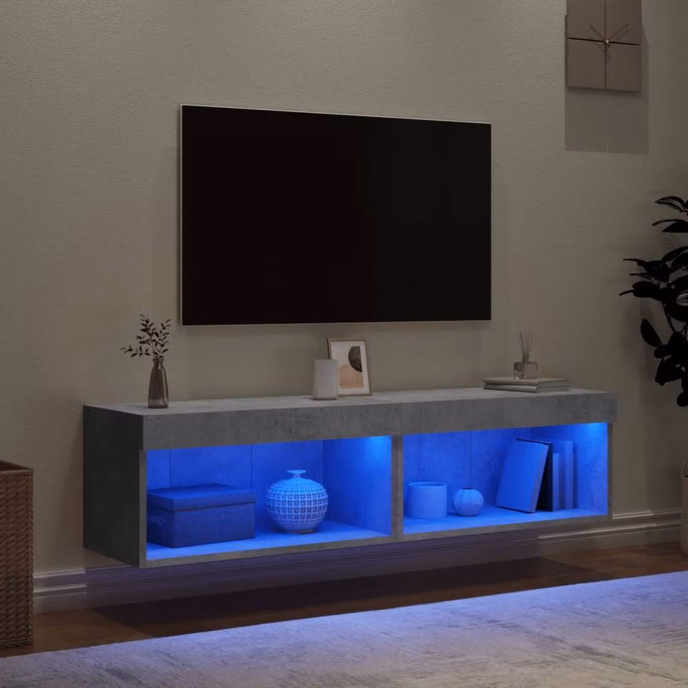 Berkfield Home Set of 2 Modern TV Cabinets with LED Lights in Matt Concrete Grey, W/D/H: 60 x 30 x 30 cm – 3