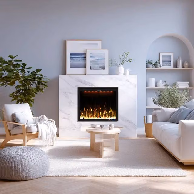 Omni-Burn Black Recessed or Wall Mounted Electric Fireplace with App Control, W/D/H: 78.74 x 16.02 x 67.56 cm – 1