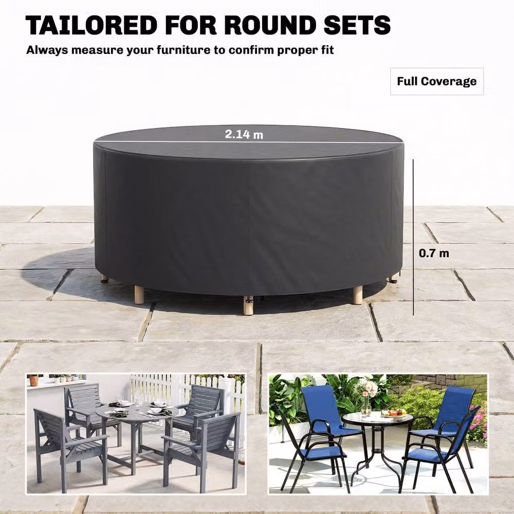 Outsunny Waterproof Round Garden Furniture Cover, Black, Dia. 214 cm x H 70 cm – 3