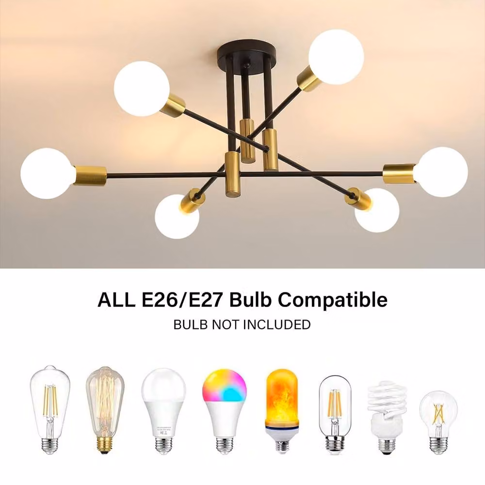 INMTFEI Modern 6-Light Sputnik Ceiling Light in Black and Gold/Brass – 2