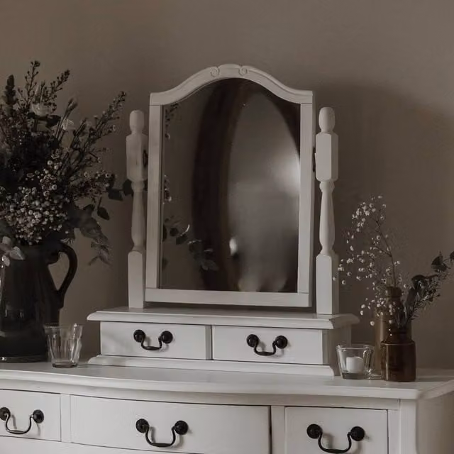 Statement Furniture Juliette Trinket Dressing Table Mirror with 2 Drawers in White, W/D/H: 64 x 56 x 15 cm