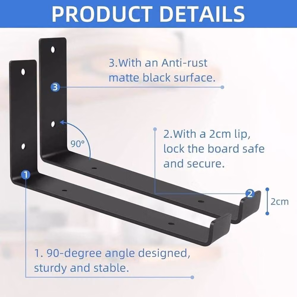 EONLION Black Matt Iron Rustic Scaffold Shelf Brackets, Pack of 2 – 4