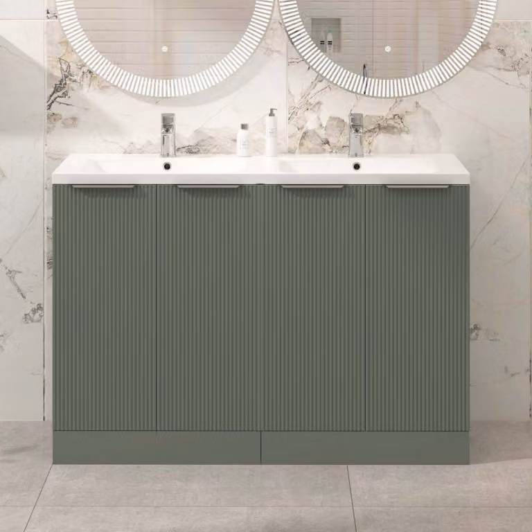 Royal Bathrooms Evora 1200mm Sage Green Fluted Floor Standing 4 Door Vanity Unit with Ceramic Basin