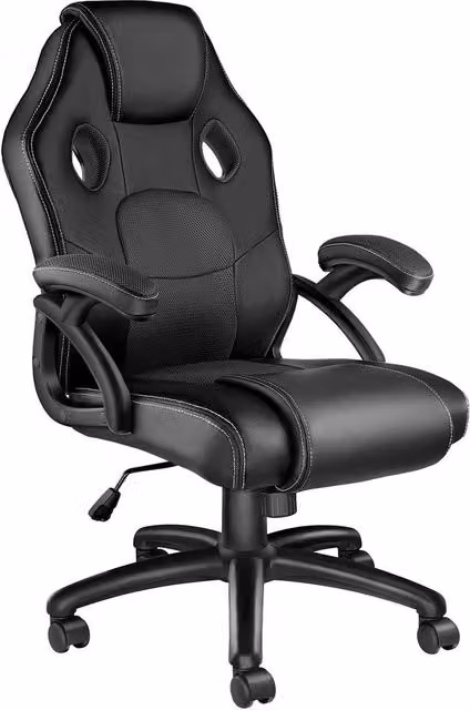tectake Mike Gaming Chair in Black with Synthetic Leather and Fabric Finish – 1