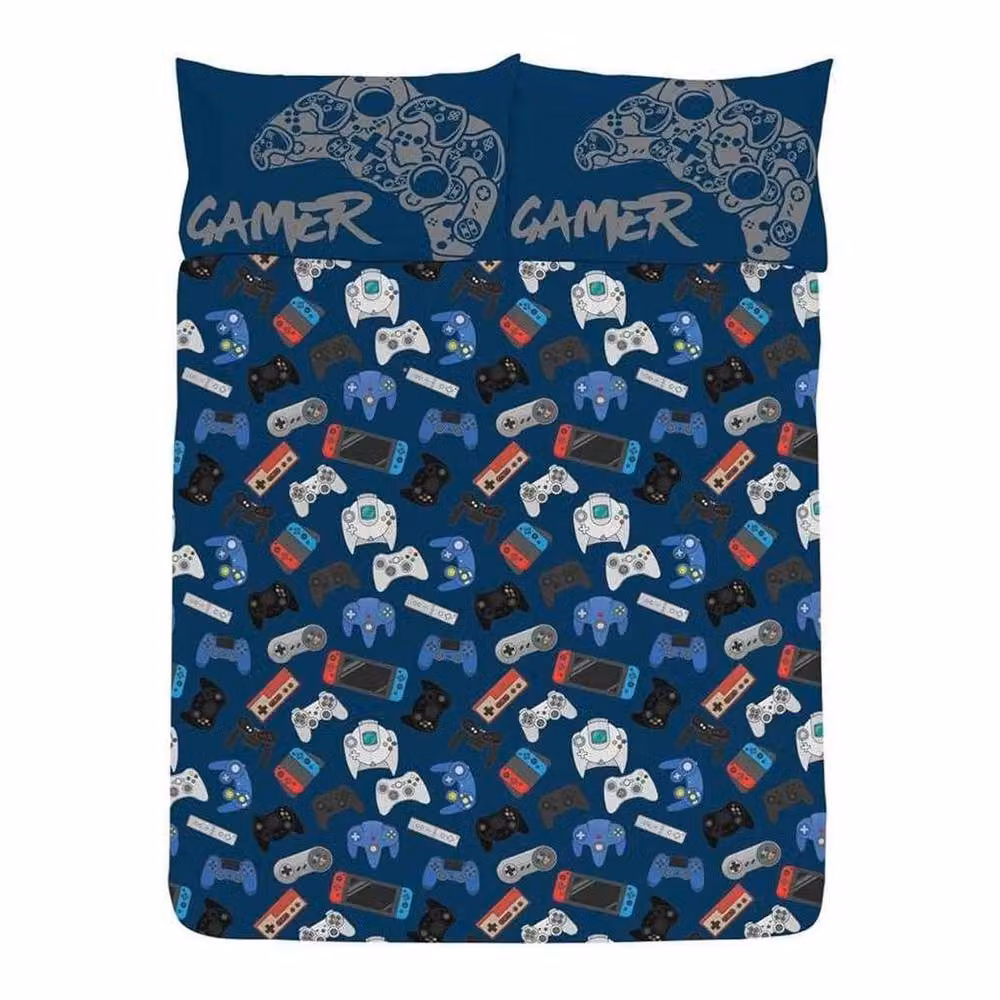 Floso Reversible Gamer Graphic Duvet Set and Pillowcase in Multicolour, W: 90 cm, L: 200 cm – 2
