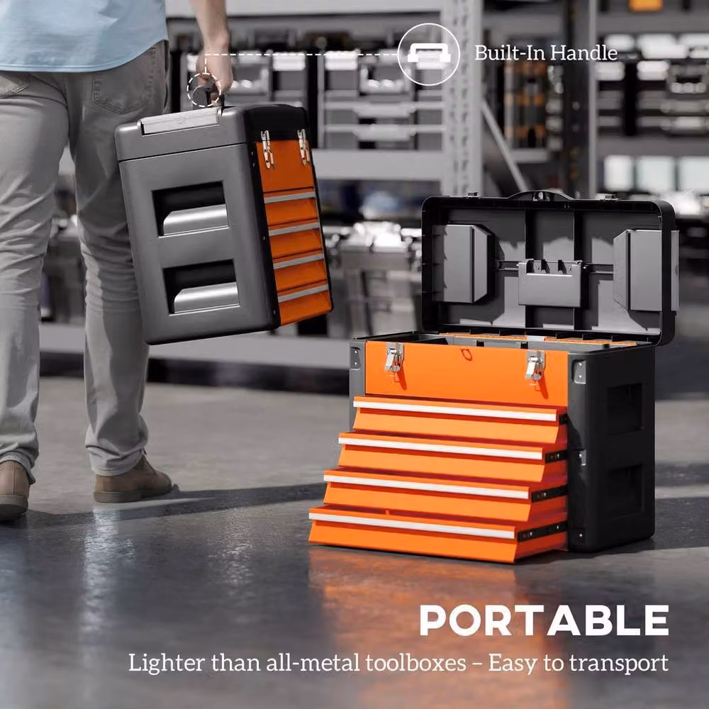 EONLION Large 4-Drawer Steel Toolbox with Handle, Orange, W: 100 cm, H: 200 cm – 3