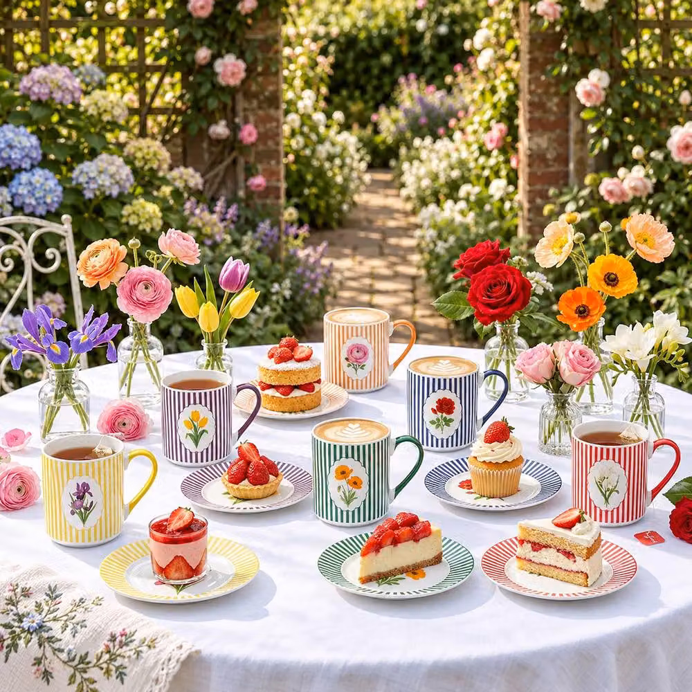 Simpa The English Garden Floral Ceramic Mug Collection, Multicolour, Set of 6, 370ml per mug – 2