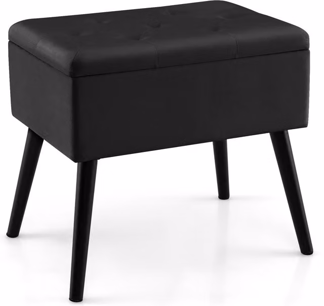 Costway Black Velvet Flip Top Dressing Vanity Stool