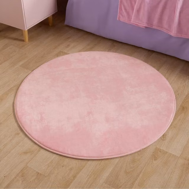 OHS Pink Round Non-Slip Soft Cushioned Childrens Carpet Rug