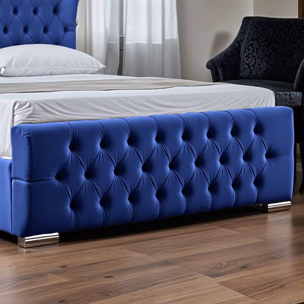 UK Bed Furniture Isabella Blue Velvet Upholstered Ottoman Gas Lift Bed with 48 Inch Wing Headboard, W/D/H: 140 x 200 cm – 4