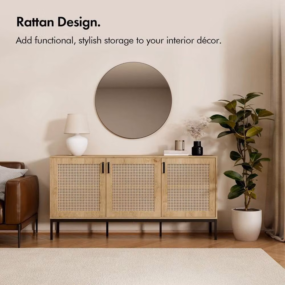 NESTLUNE Effect Wide Sideboard in Beige for Living Room, Bedroom or Hallway, W: 100 cm, D: 15 cm – 2