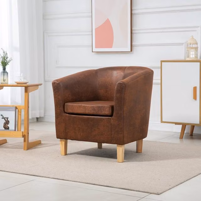 WestWood Modern Faux Leather Tub Chair with Armrests in Brown – 1