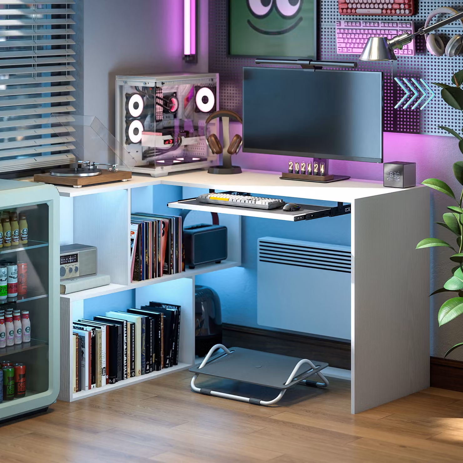 HOMCOM L-Shaped Corner Computer Desk with Keyboard Tray and Open Shelves, White Wood Effect, W/D/H: 120 x 27.5 x 76 cm – 6