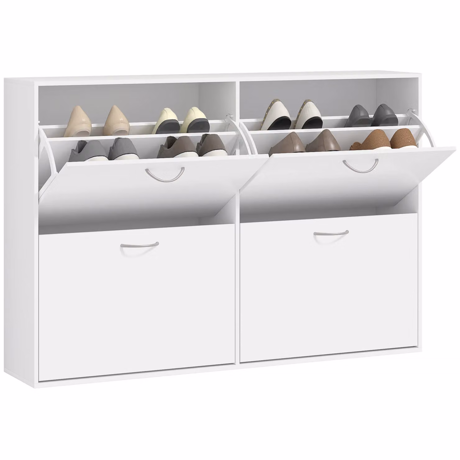 HOMCOM White Modern Shoe Cabinet with Tilting Compartments and Internal Drawers for Hallway – 2